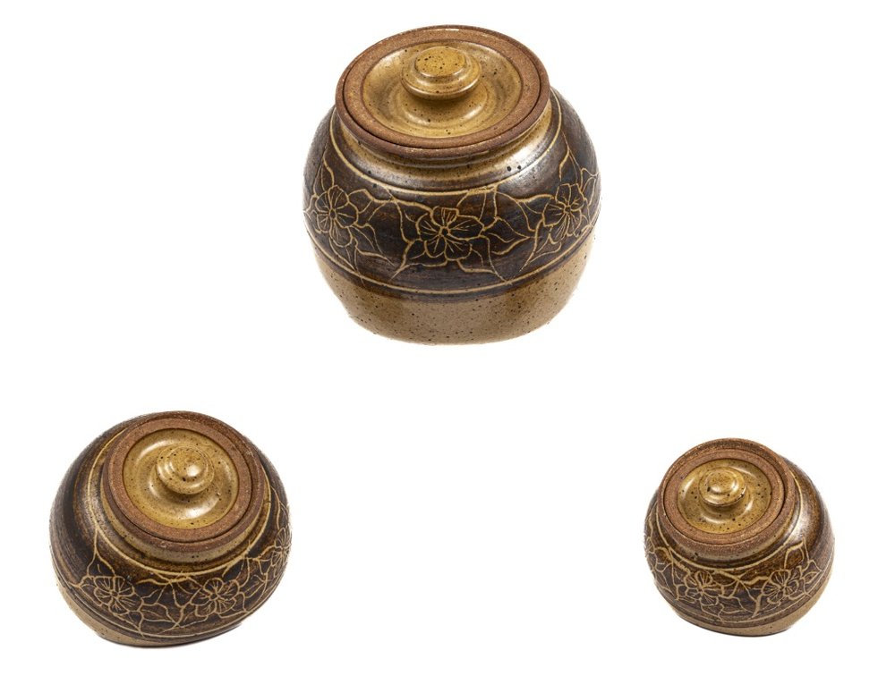 Set of 3 GFS Round Pottery Tilted Canisters