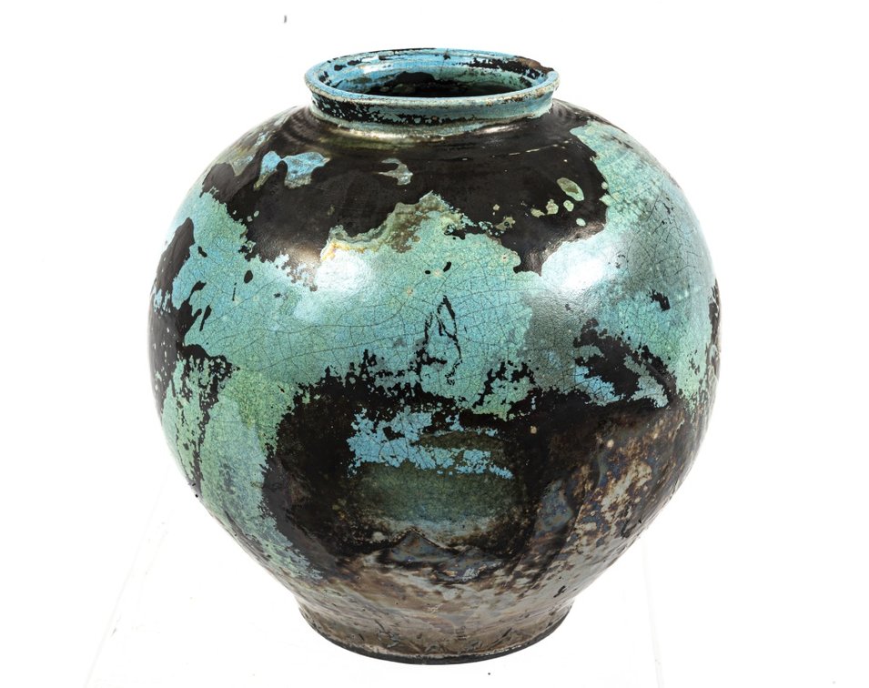 Noel Benedict Wide Mouth Vase in Turq & Green