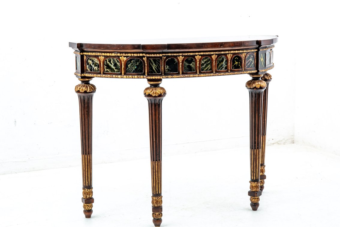 Theodore Alexander Demilune Console Table w/Marble