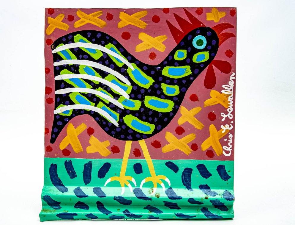 Chicken on Tin by Folk Artist Chris E. Lewallen