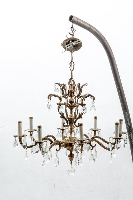 Vintage Brass 8-Light Chandelier w/Prisms