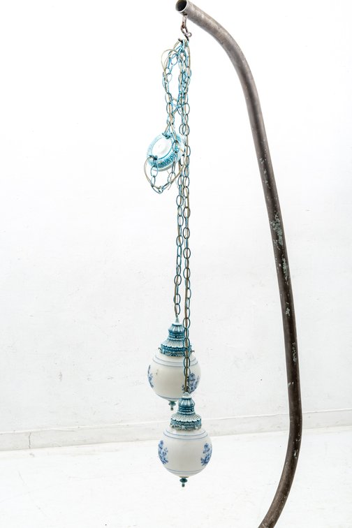 Blue/White Double Pendant Frosted Glass Swag Lamp
