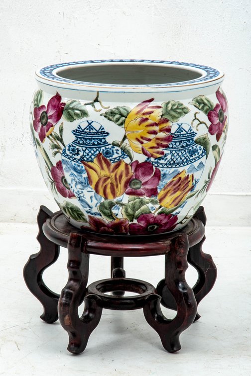 Large Chinese Goldfish Planter 12" Tall w/ Stand