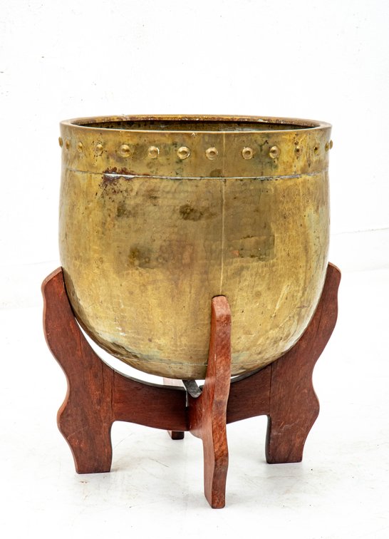 Hammered Brass Planter / Urn w/ Stand