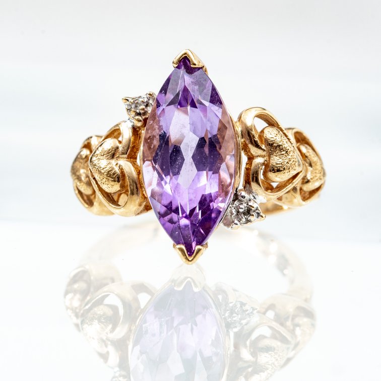 14K Gold Marquis Amethyst Ring