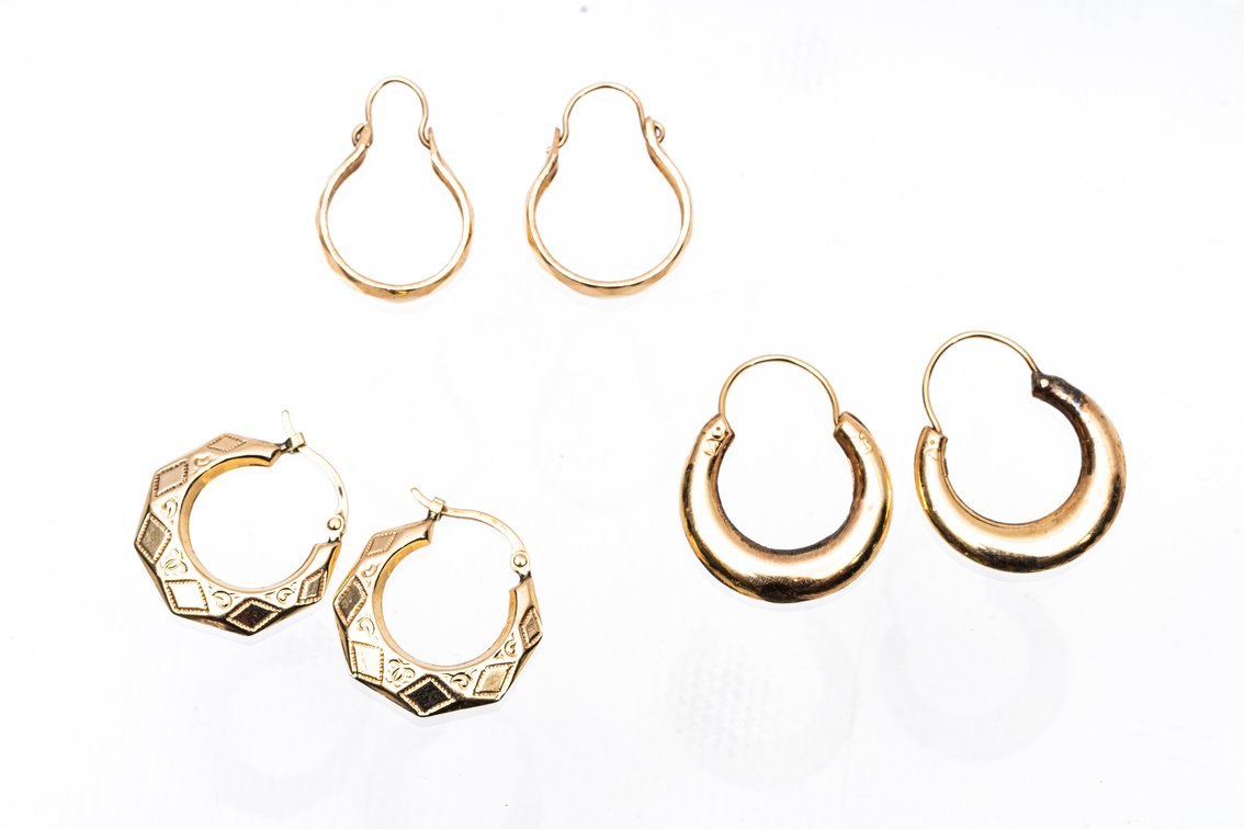 3 Pairs of 14K Gold Hoop Earrings