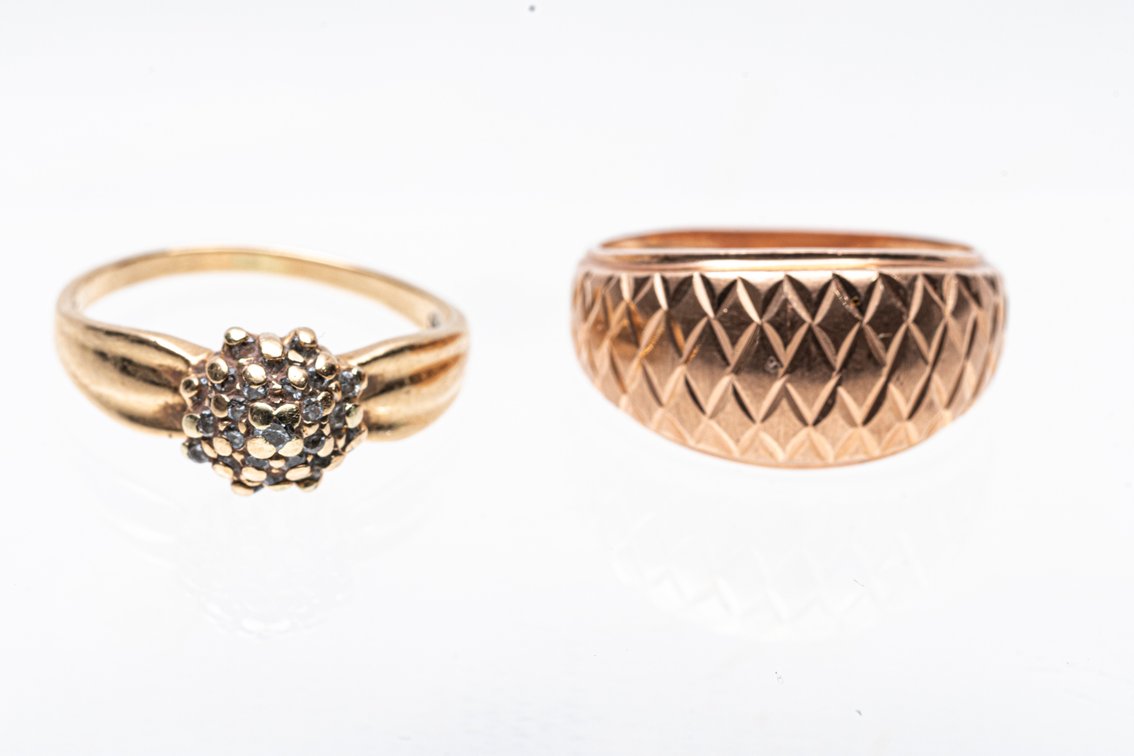 14K Gold Cocktail Ring & 14K Rose Gold Ring