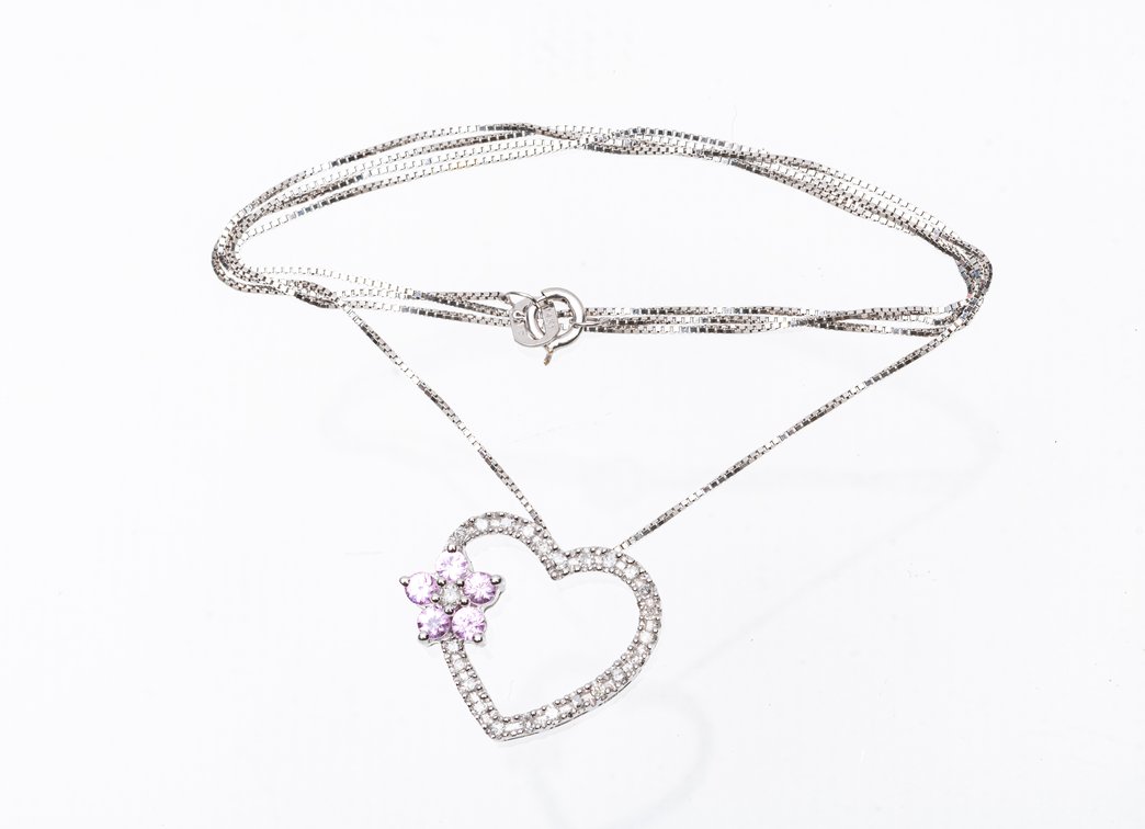 14K White Gold Chain with Heart Pendant