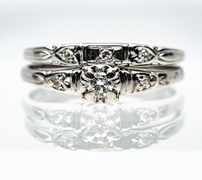 10K White Gold Soldered Wedding Set