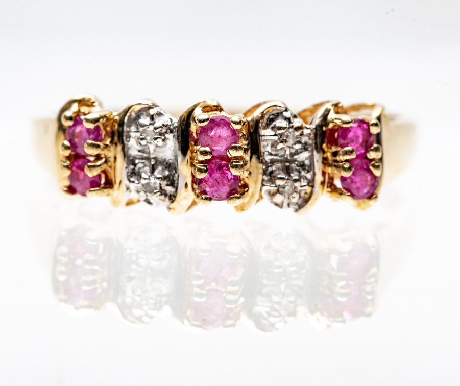 14K Gold Ring with Rubies and Diamonds