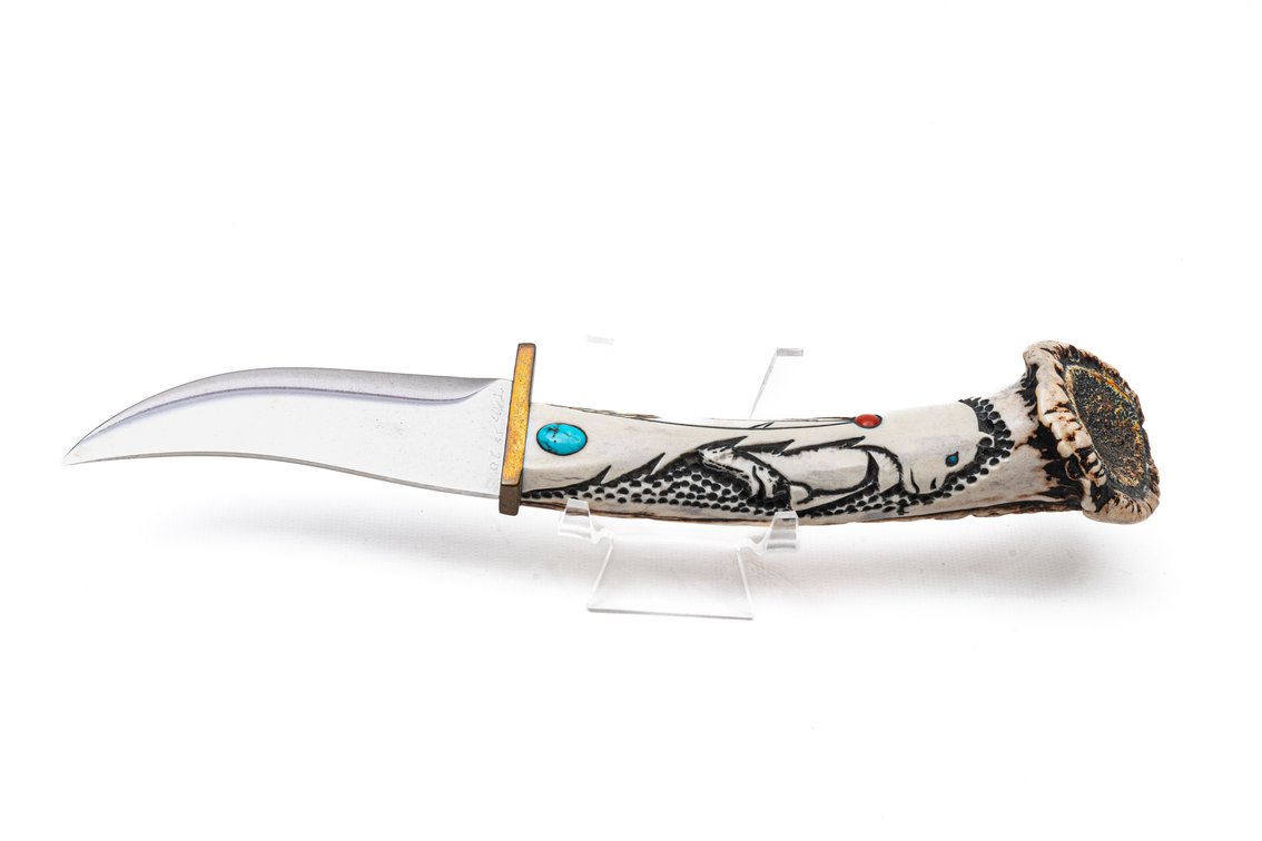 Ted Miller Custom Knife- Hand Carved Antler Handle