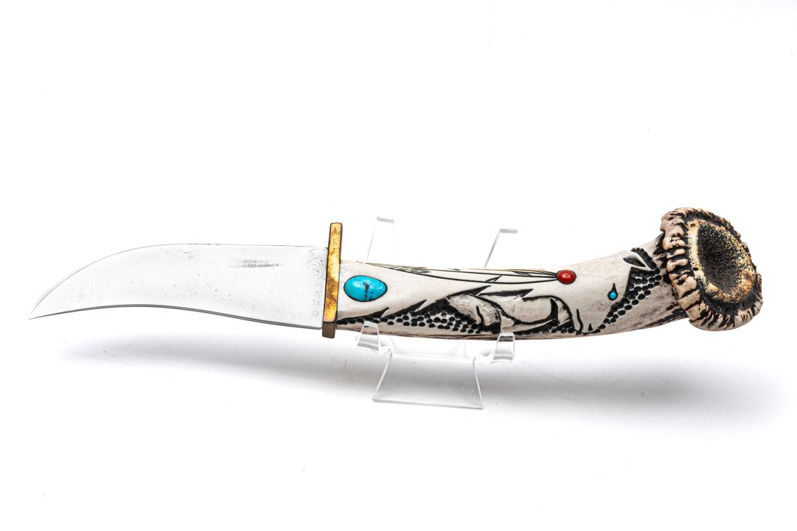 Ted Miller Custom Knife- Hand Carved Antler Handle