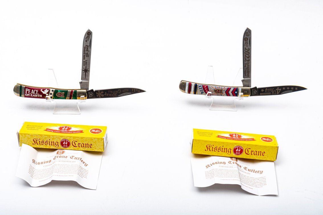 2 NIP Kissing Crane Trapper Pocket Knives