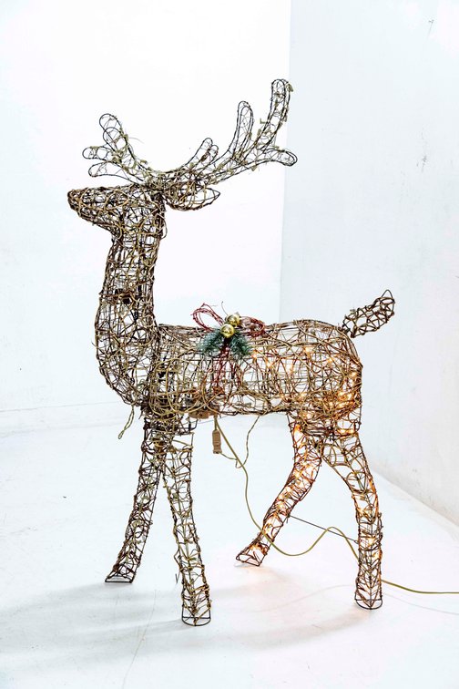 Partially Lighted & Animated Br Gold Wire Reindeer