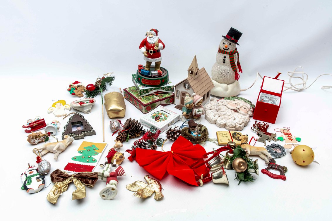 ERTL Santa Coin Bank, Avon Snowman, & Ornaments