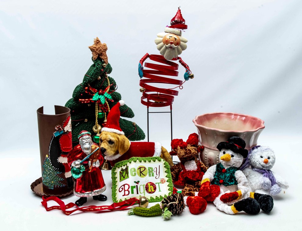 Coil Spring Santa, Punched Tin Candle Holder, & ..