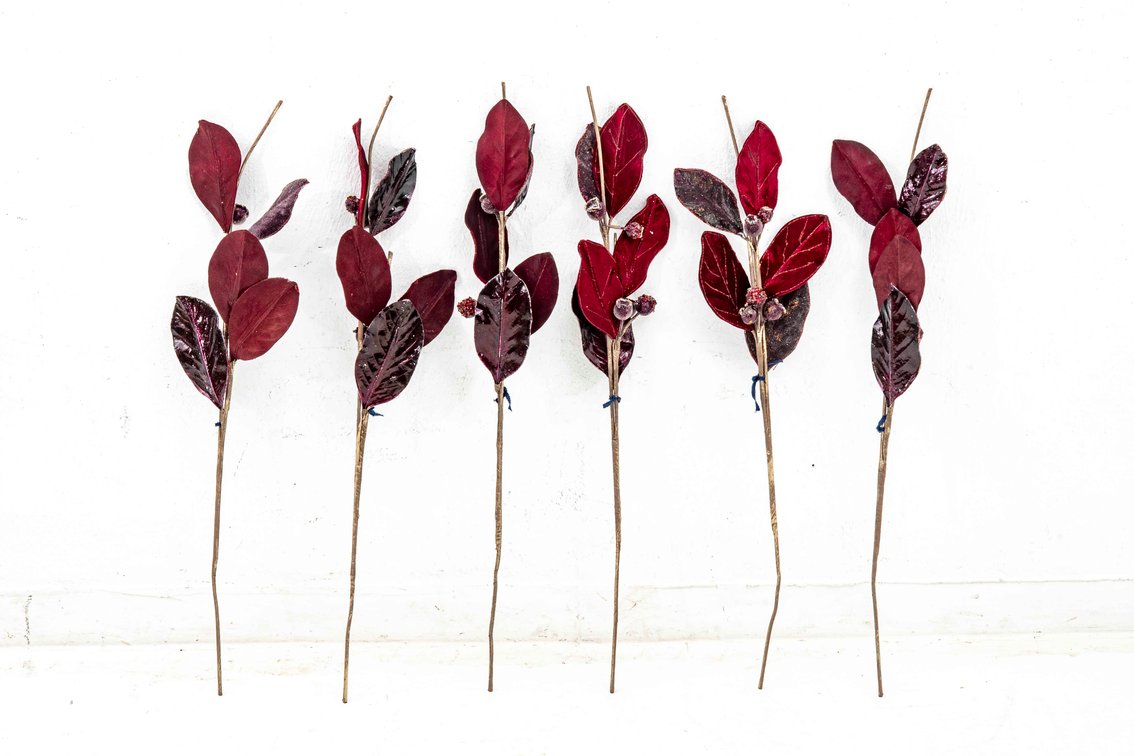 Lot of Six (6) Magnolia Leaf Spray - Burgundy
