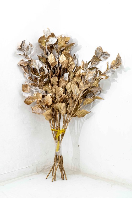 Lot of Eleven (11) Flocked Gold Leave Spray