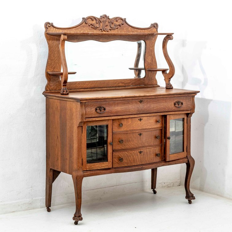 Tiger Oak Buffet w/ Mirrored Back