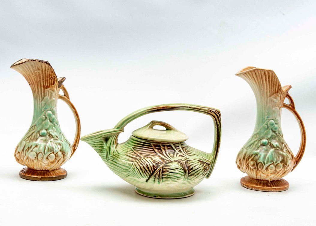Marked McCoy Grape Ewers & Pinecone Tea Pot