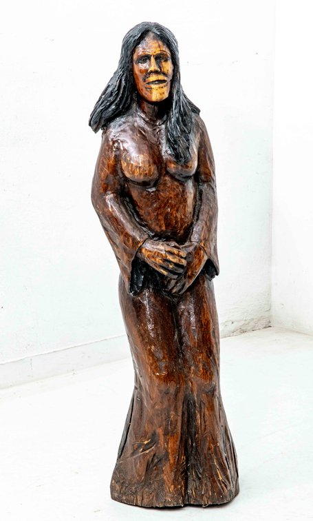 Original Carved Wooden Sculpture of a Woman