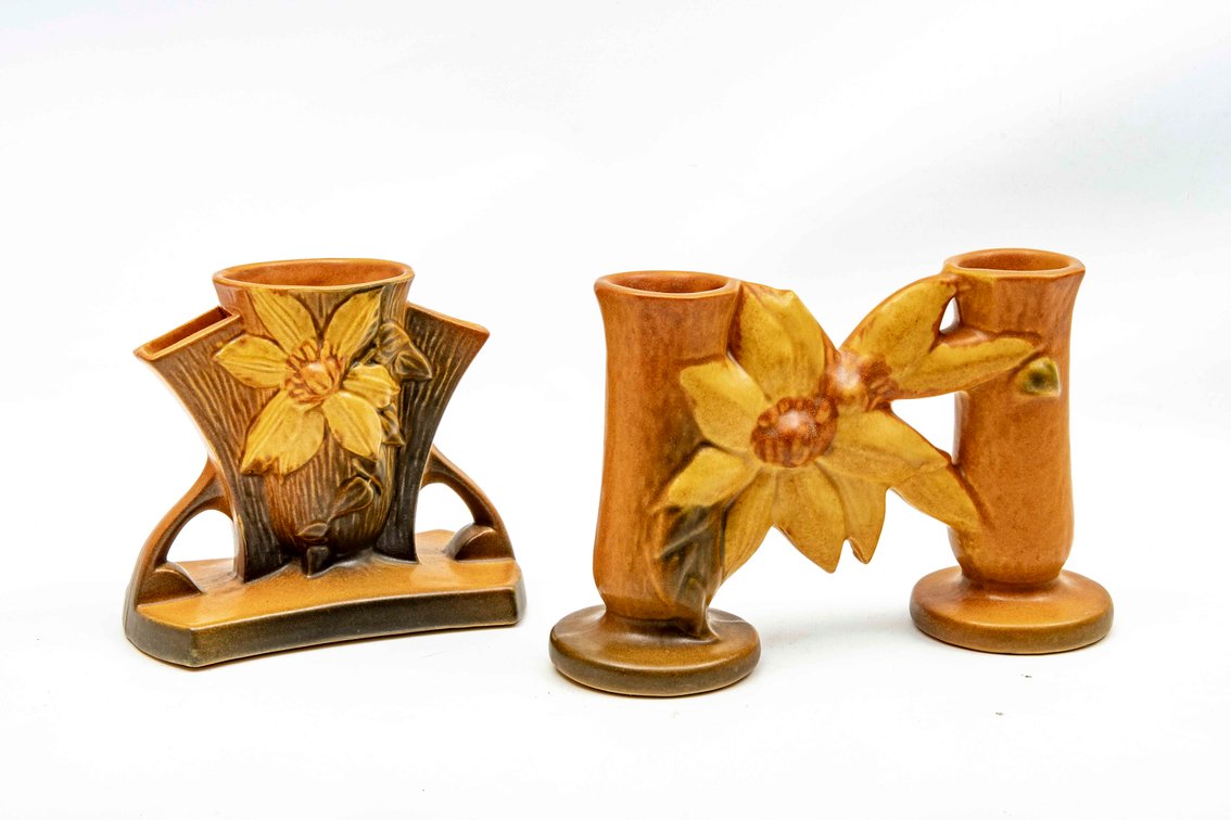 Vintage Roseville Clematis Vase & Double Vase