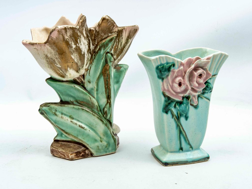 Marked McCoy Tulip & Wild Rose Vases