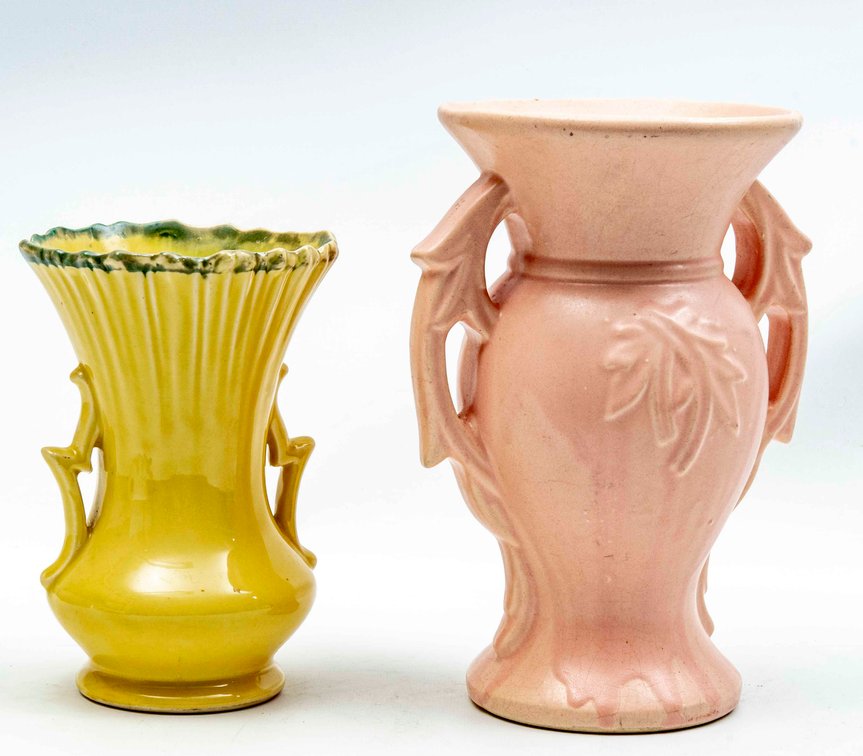 Marked McCoy Yellow Vase & Peach/Pink Vase