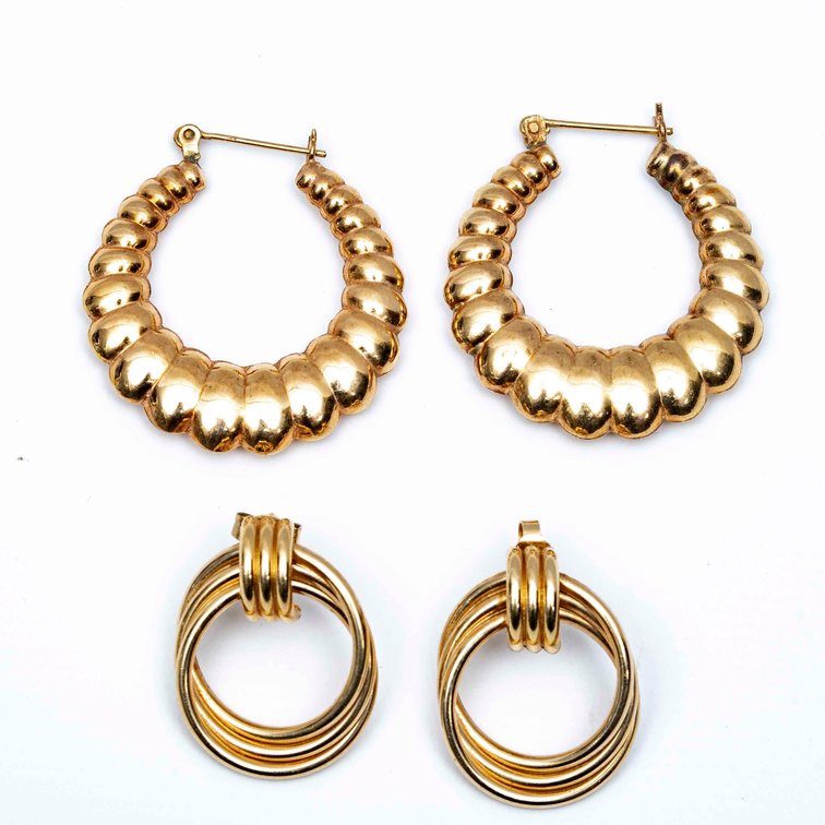2 Pairs of 14K Gold Earrings- 9.3 Grams