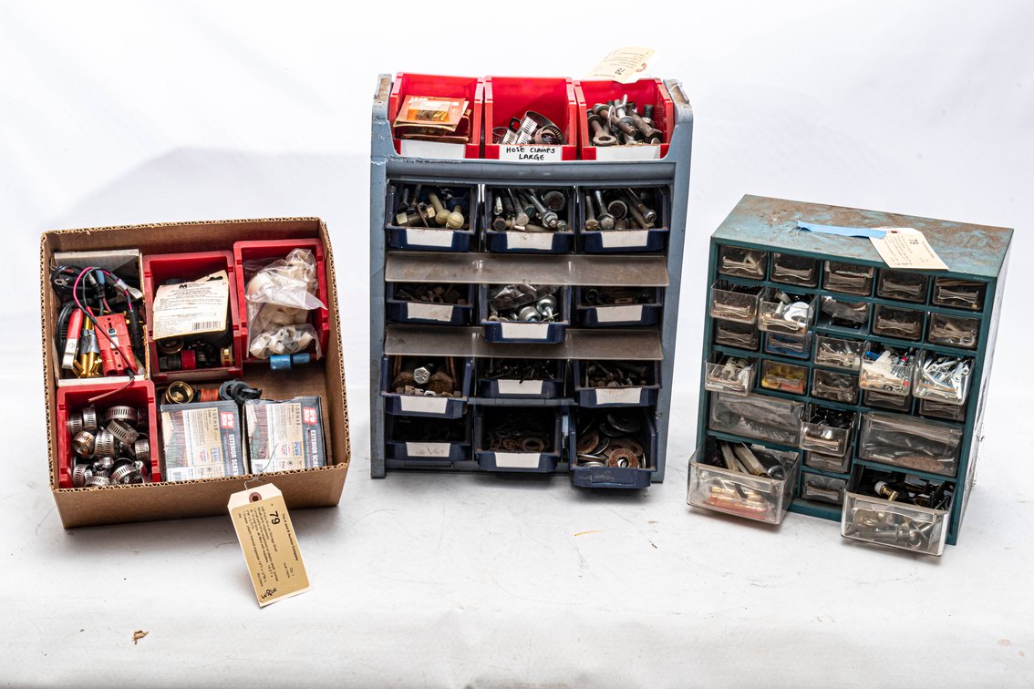 Small Parts Bins on Storage Shelf