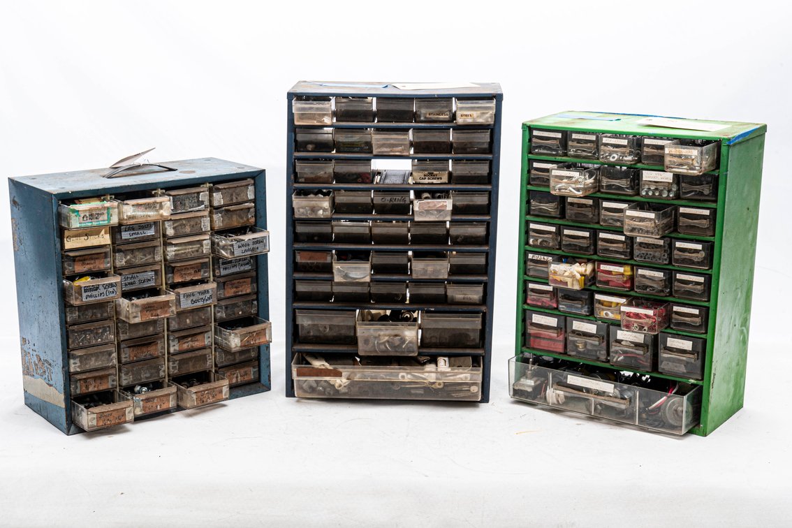 3 Small Parts Organizers- 2 Steel Cased
