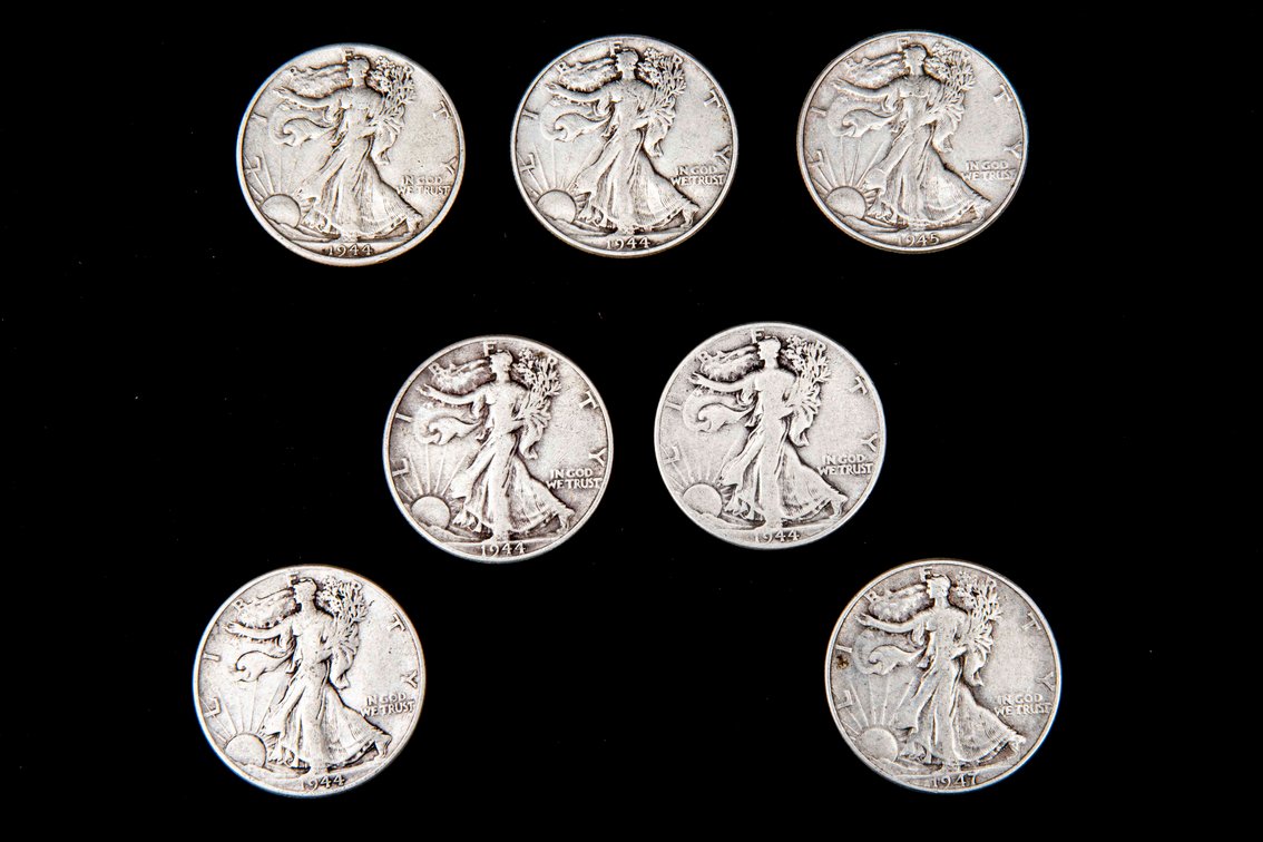 7 X Franklin Silver Half Dollars (90%)