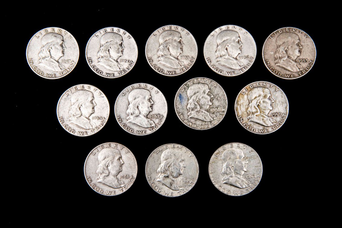 12 X Franklin Silver Half Dollars (90%)