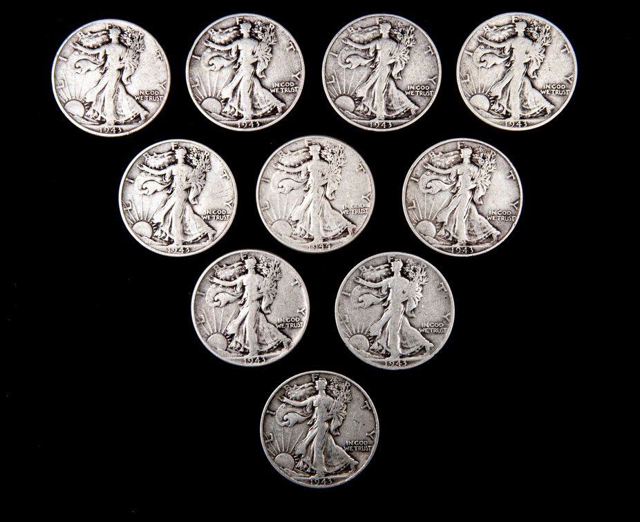 10 X Walking Liberty Silver Half Dollars (90%)