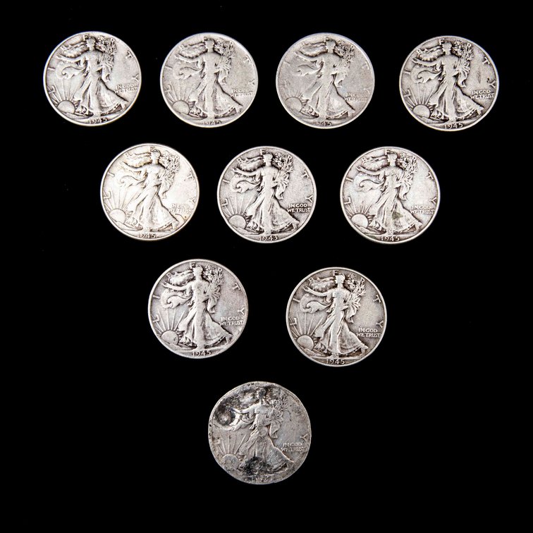 10 X Walking Liberty Silver Half Dollars (90%)