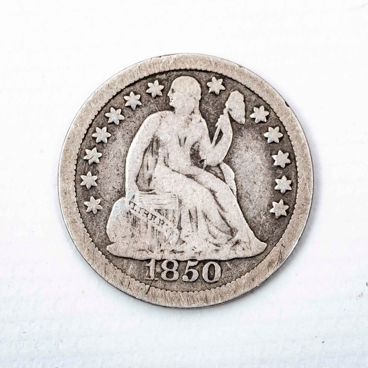 1850 Seated Liberty Silver 10c coin