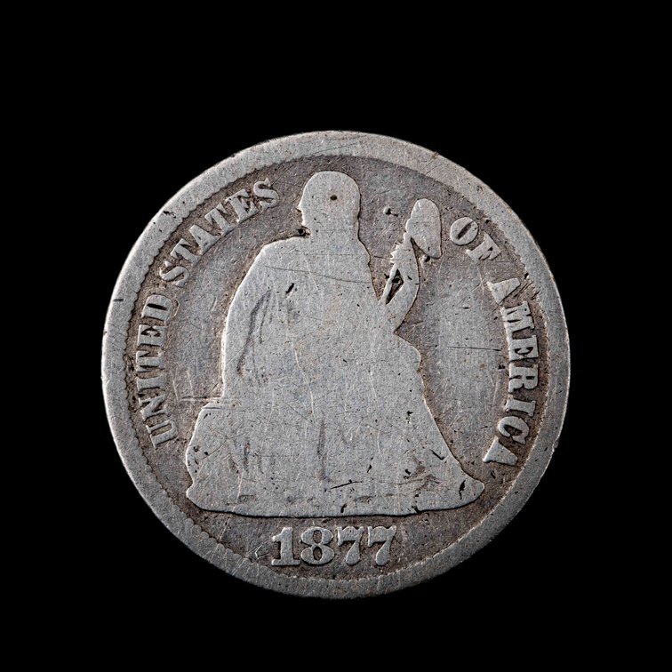 1877 CC Seated Liberty Silver 10c coin