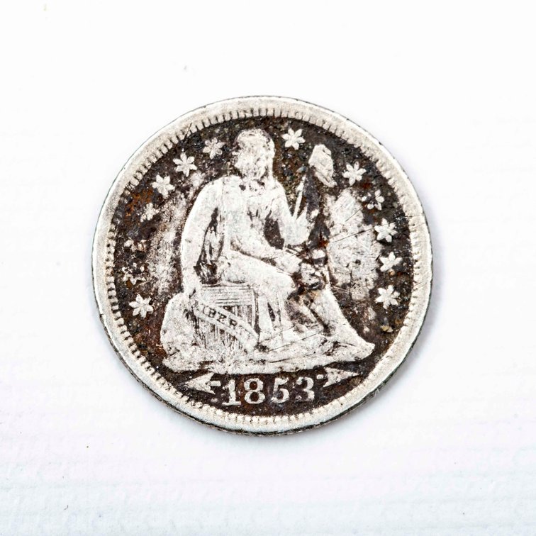 1853 w/arrows Seated Liberty Silver 10c coin