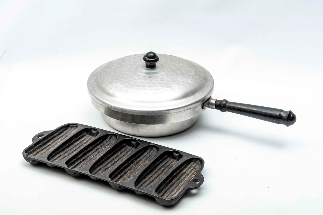 Cast Iron Corn Bread Pan & Aluminum Chafing Pan