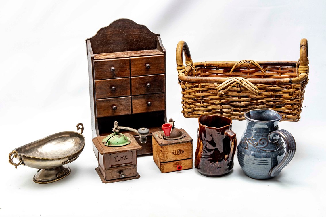 2 Coffee Mills,Footed Bowl, Cabinet & more