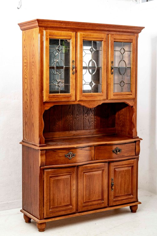 2 Pc. Oxbow Fronted, Lighted China Cabinet