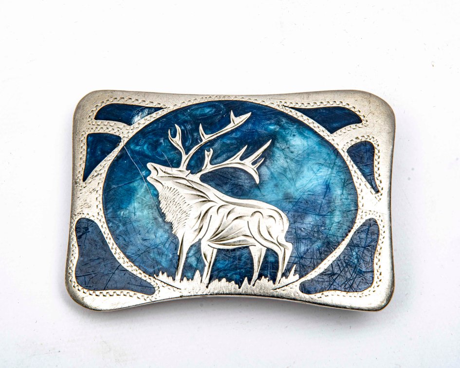 R&B German Silver Elk Belt Buckle