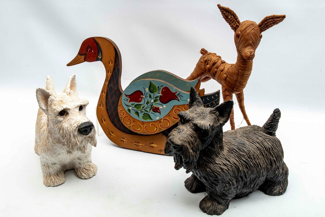 Scottish Terrier Statues, Deer Sculpt, & Duck