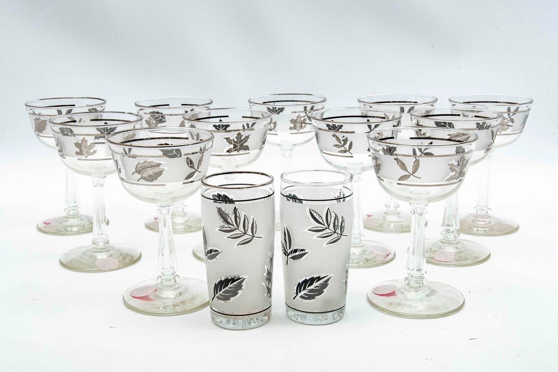Libbey Silver Leaf Cordial & Glasses