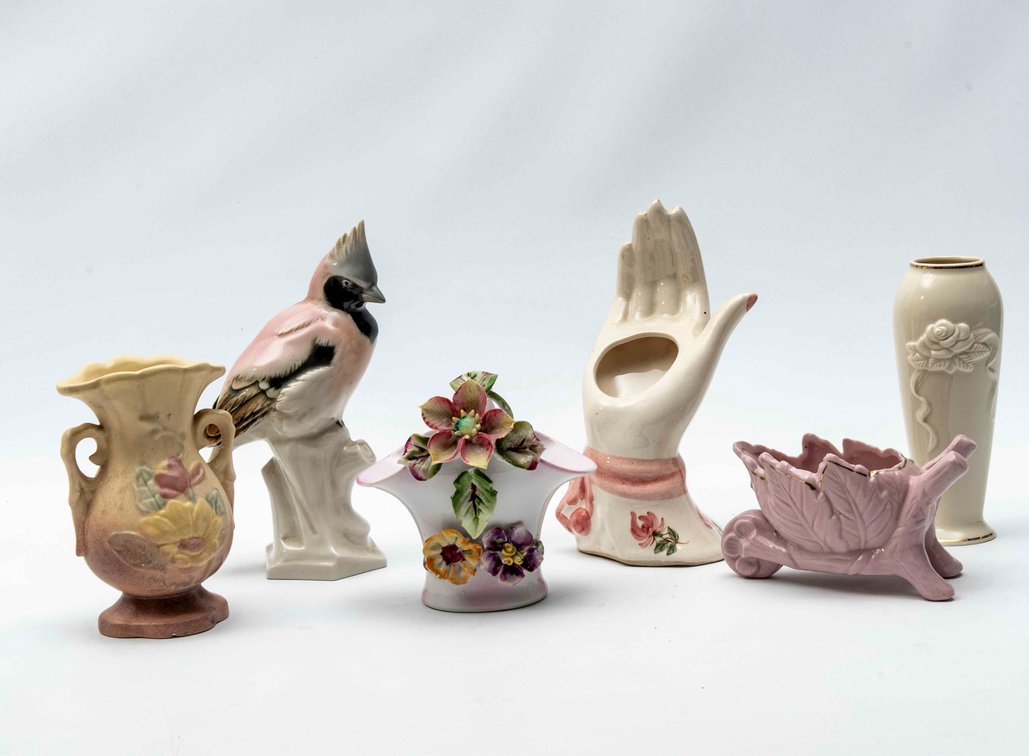 Small Floral Vases & Bird Figurine: Lenox & Hull*