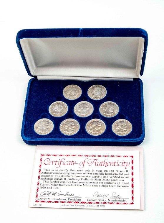 Set of 9 Unc Susan B Anthony $1 Coins