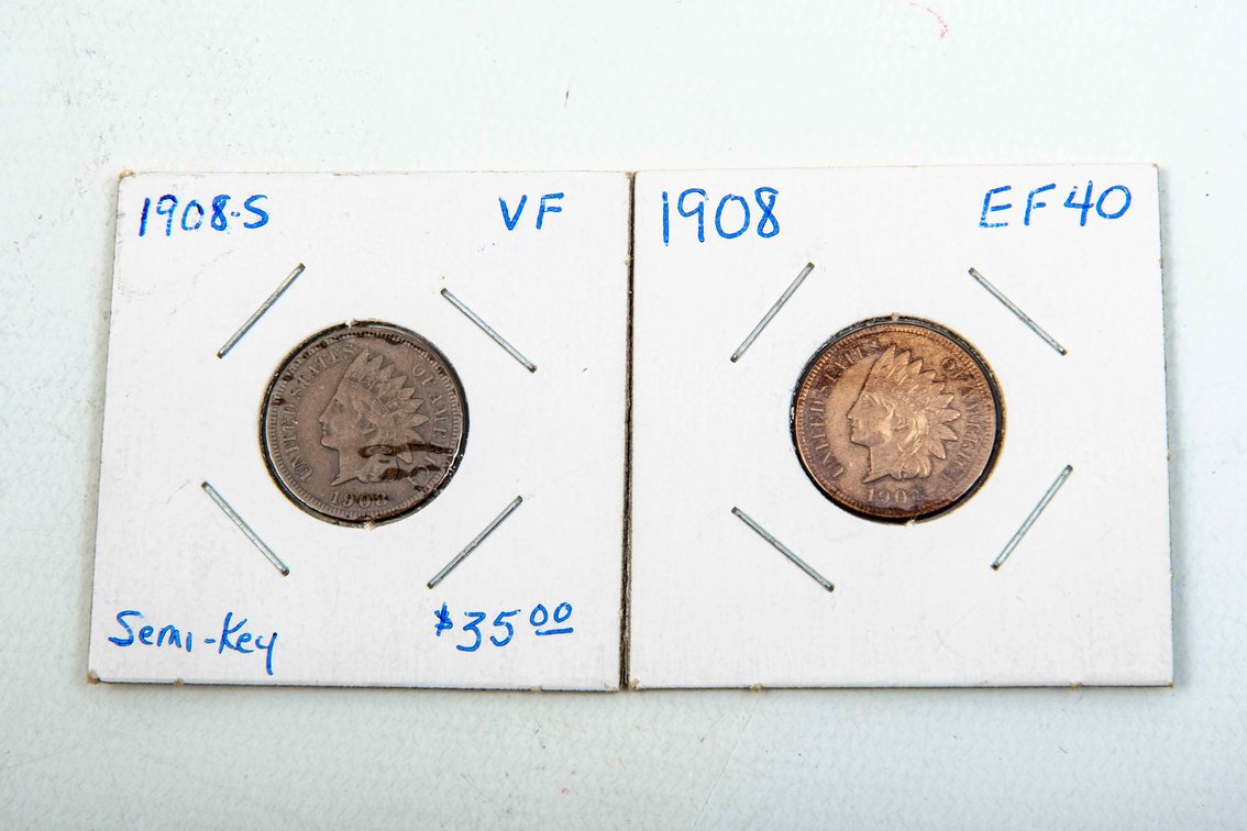 1908, 1908S Indian Head Pennies