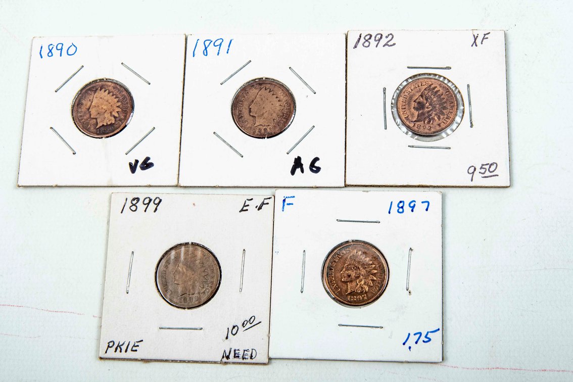 1890 91, 92, 97, 99 Indian Head Pennies
