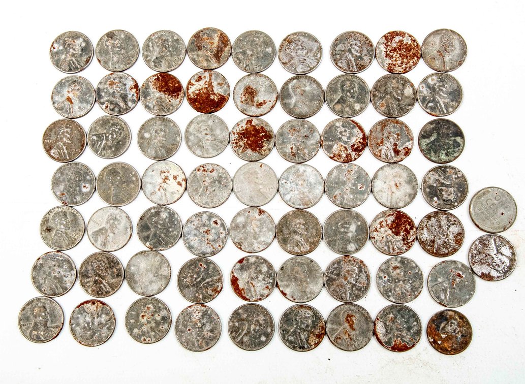 64 1943 Steel Wheat Pennies and 1 1943 Silver Roosevelt Dime