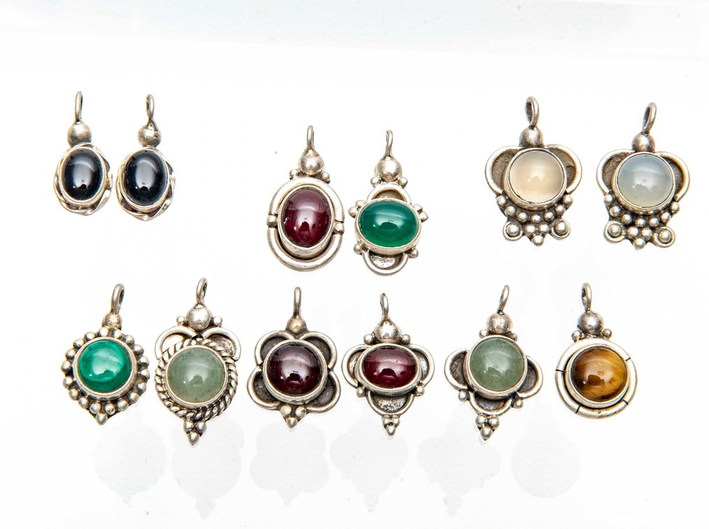 12 Sterling Charms With Cabochons- 30.5 G